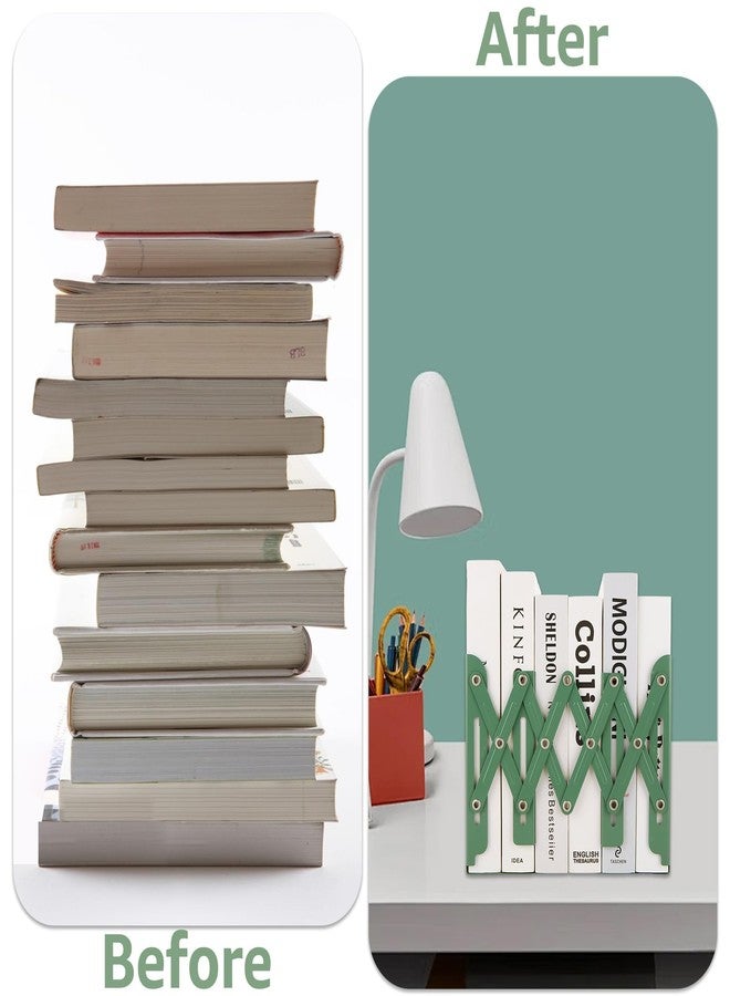 CYEAH 2 Pcs Adjustable Book Ends, Green Bookends for Shelves, Metal Book Ends for Heavy Books, Book Holders Organizer for Desk, Extends Up to 17 Inches Used in Office, Desk and School - Image 5