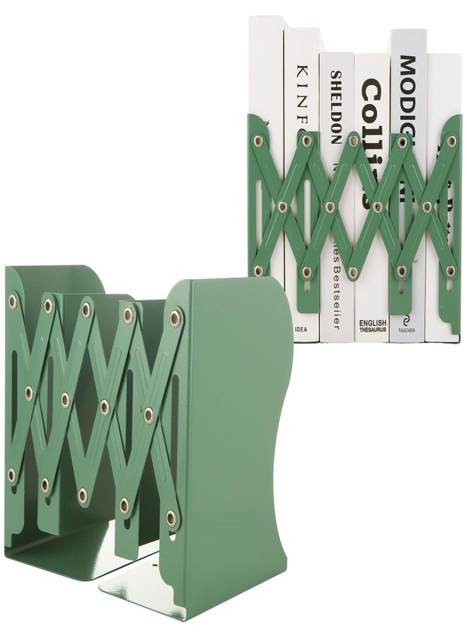 CYEAH 2 Pcs Adjustable Book Ends, Green Bookends for Shelves, Metal Book Ends for Heavy Books, Book Holders Organizer for Desk, Extends Up to 17 Inches Used in Office, Desk and School - Image 1
