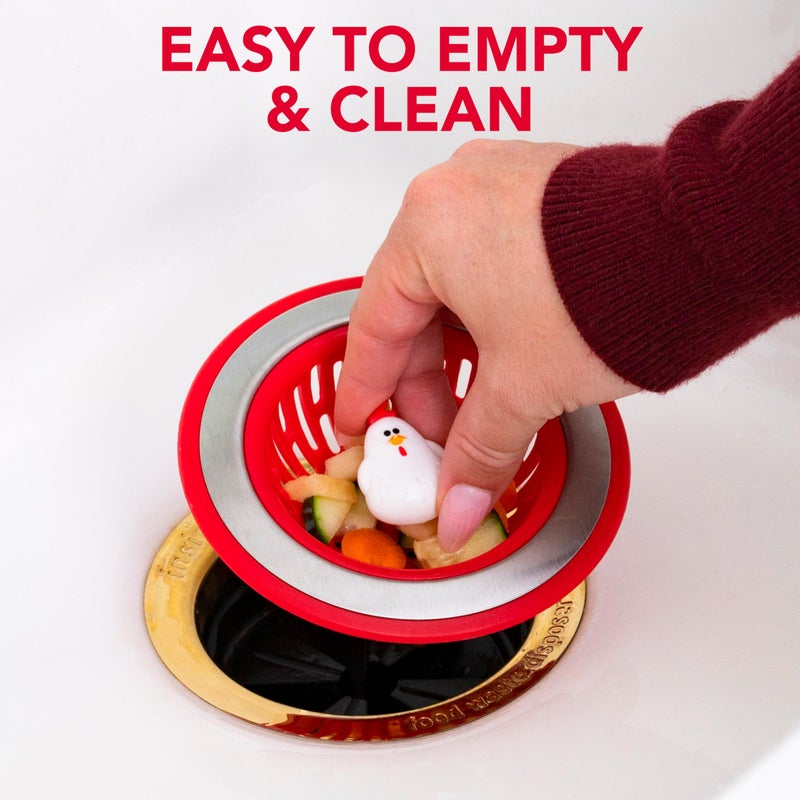 Joie Doodle Doo Kitchen Sink Strainer Basket, Fits All Standard Sinks, Stainless Steel, Cute Garbage Disposal Drain Cover, 4.5-Inch, Red Rooster - Image 4