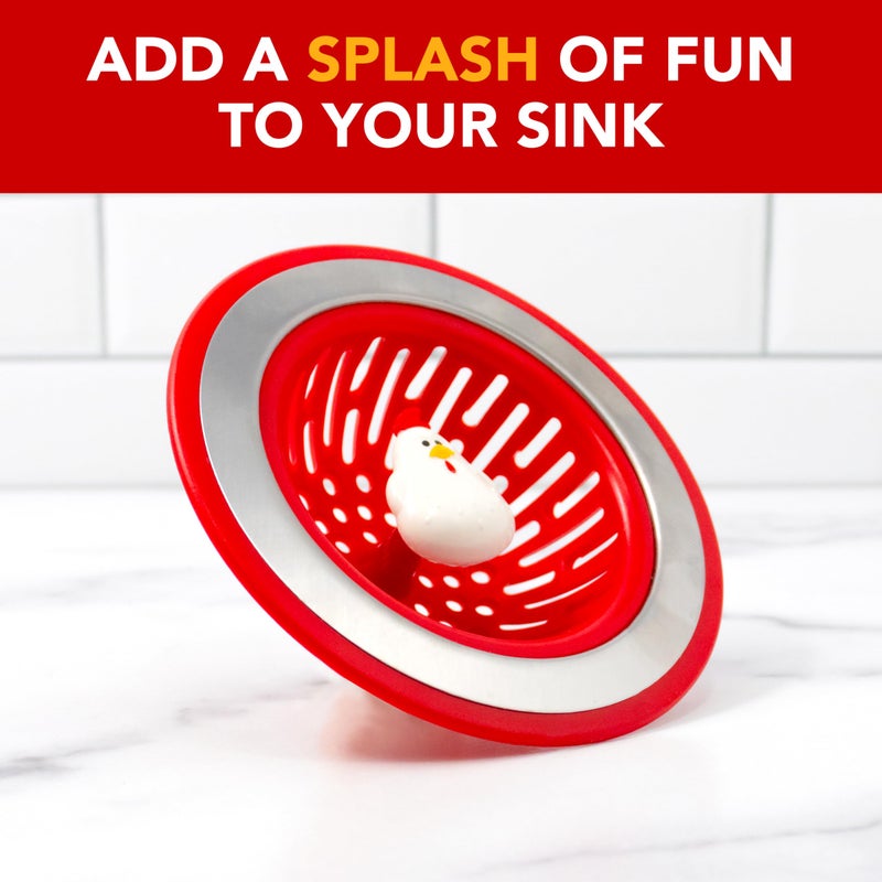 Joie Doodle Doo Kitchen Sink Strainer Basket, Fits All Standard Sinks, Stainless Steel, Cute Garbage Disposal Drain Cover, 4.5-Inch, Red Rooster - Image 3