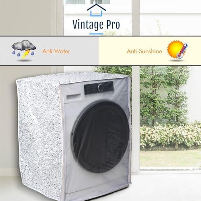 Vintage Pro Front Load Washing Machine Cover Suitable for IFB 7 Kg, 7.5 Kg, 8 Kg, 8.5 Kg (63cmsX63cmsX81cms, White & Grey) - Image 2