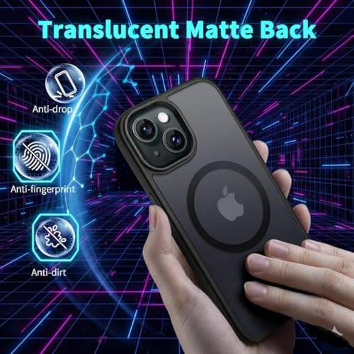 keeshar MagPro case for Apple iPhone 15 | MagSafe Compatible Protective Cover with Strong Magnetic Adsorption, Shockproof Armor, Scratch Resistant Polycarbonate Hard Back | Translucent Matte Black - Image 5