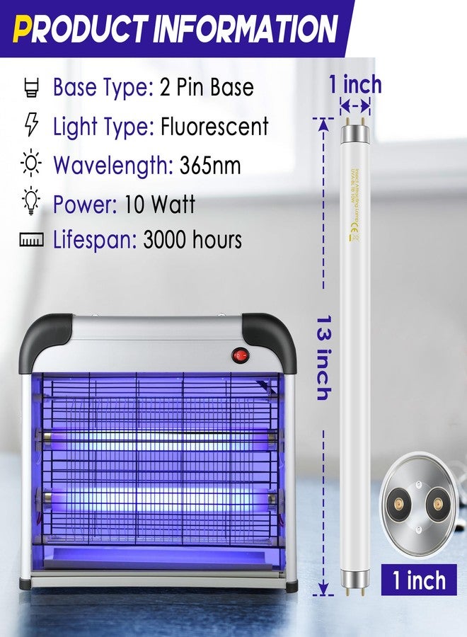 Qualirey 10 Pack Bug Zapper Replacement Light Bulbs 10W for 20W Indoor Bug Zapper, BL T8 F10W 13Inch Light Tube Compatible with Aspectek, Liba, Micnaron, Lulu Home and Other 20W Mosquito Lamp - Image 2
