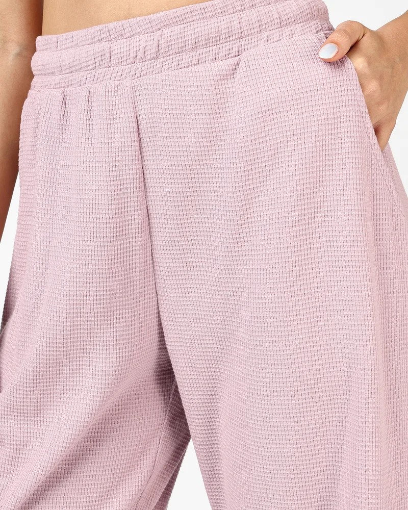 بيواكوف Women's Pastel Pink Textured Straight Fit Track Pants