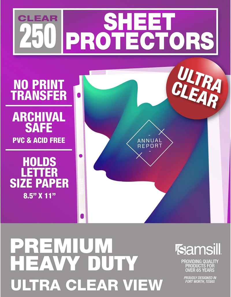 Samsill Samsill Ultra Clear Sheet Protectors 250 Pack 85x11 Inch Page Protectors for 3 Ring Binder Premium Heavy Duty Letter Size Top Loading Acid Free  - Image 1