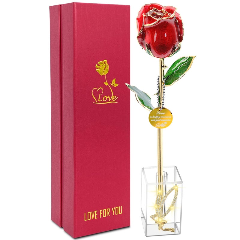 Icreer Icreer 24k Gold Rose Mothers Day for Mom Best GiftsReal Rose Dipped 24K GoldBest Gifts for Valentines Day Christmas Birthday for WomenHerGrandmaRedCrystal Stand 