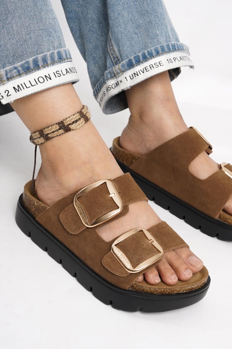 Project Cloud 100% Genuine Leather Platform Sandals Women Footwear - Wedge Chunky Slides for Women 2026 with Memory Foam Insole & Cork Footbed Womens Sandals (GreeceChunky) - Image 2