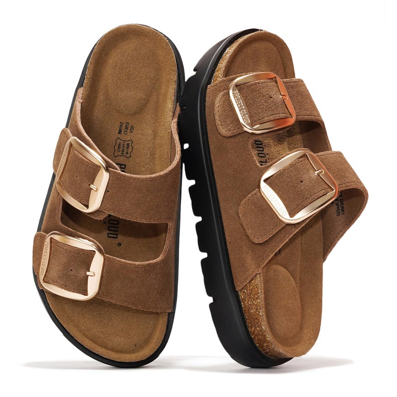 Project Cloud 100% Genuine Leather Platform Sandals Women Footwear - Wedge Chunky Slides for Women 2026 with Memory Foam Insole & Cork Footbed Womens Sandals (GreeceChunky) - Image 1