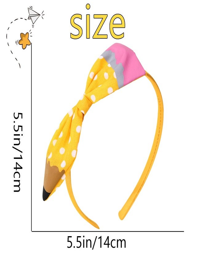 Macute Back to School Headband Yellow Pencil Headband Polka Dot Pattern Design Non Slip Headband Bow School Hair Band Hair Accessories for Girls Back To School Outfits 1PCS - Image 5