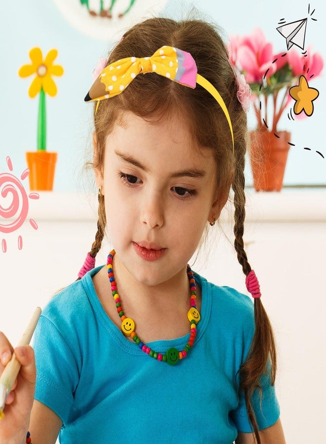 Macute Back to School Headband Yellow Pencil Headband Polka Dot Pattern Design Non Slip Headband Bow School Hair Band Hair Accessories for Girls Back To School Outfits 1PCS - Image 3