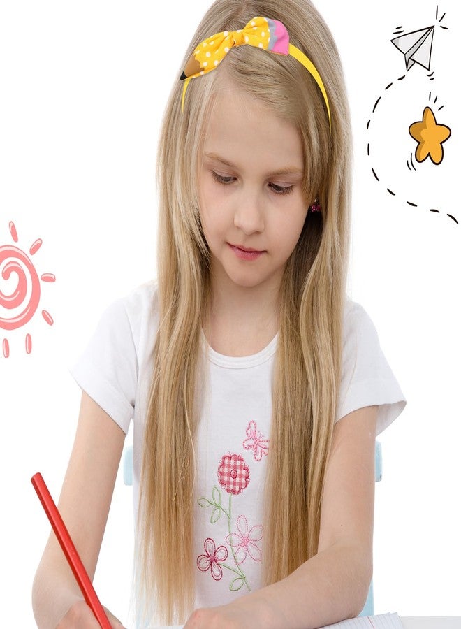 Macute Back to School Headband Yellow Pencil Headband Polka Dot Pattern Design Non Slip Headband Bow School Hair Band Hair Accessories for Girls Back To School Outfits 1PCS - Image 4