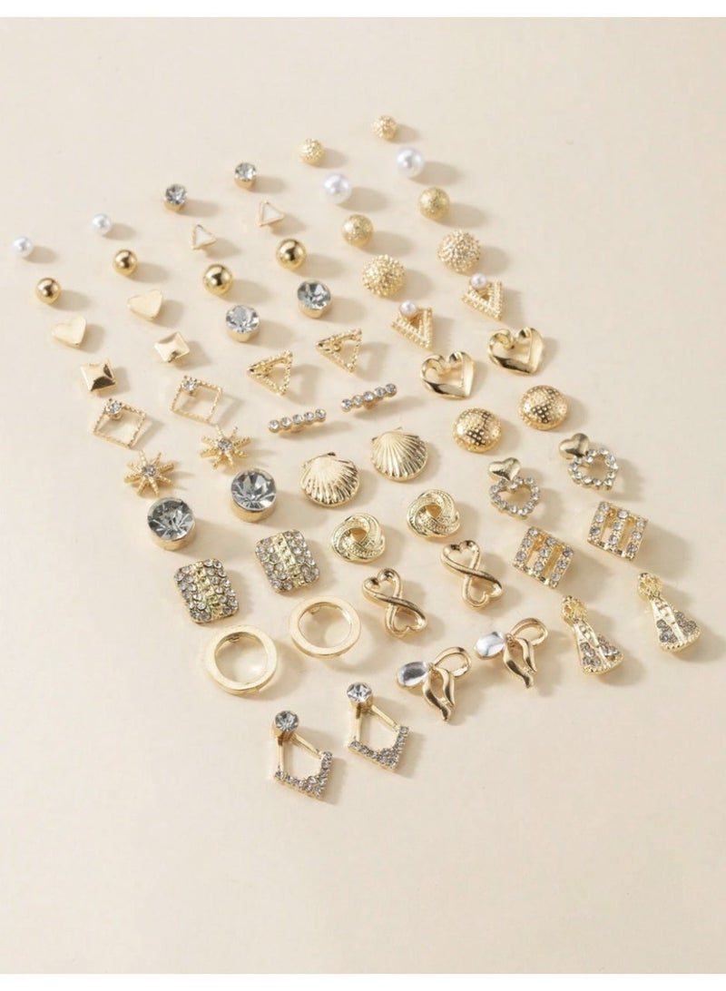 مجموعة أقراط نسائية مكونة من 30 زوج بتصاميم اللؤلؤ والقلب والورقة والكريستال - Image 3