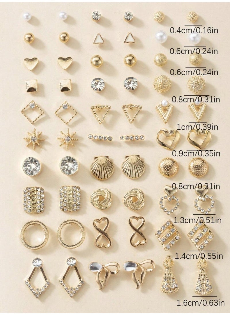 مجموعة أقراط نسائية مكونة من 30 زوج بتصاميم اللؤلؤ والقلب والورقة والكريستال - Image 2