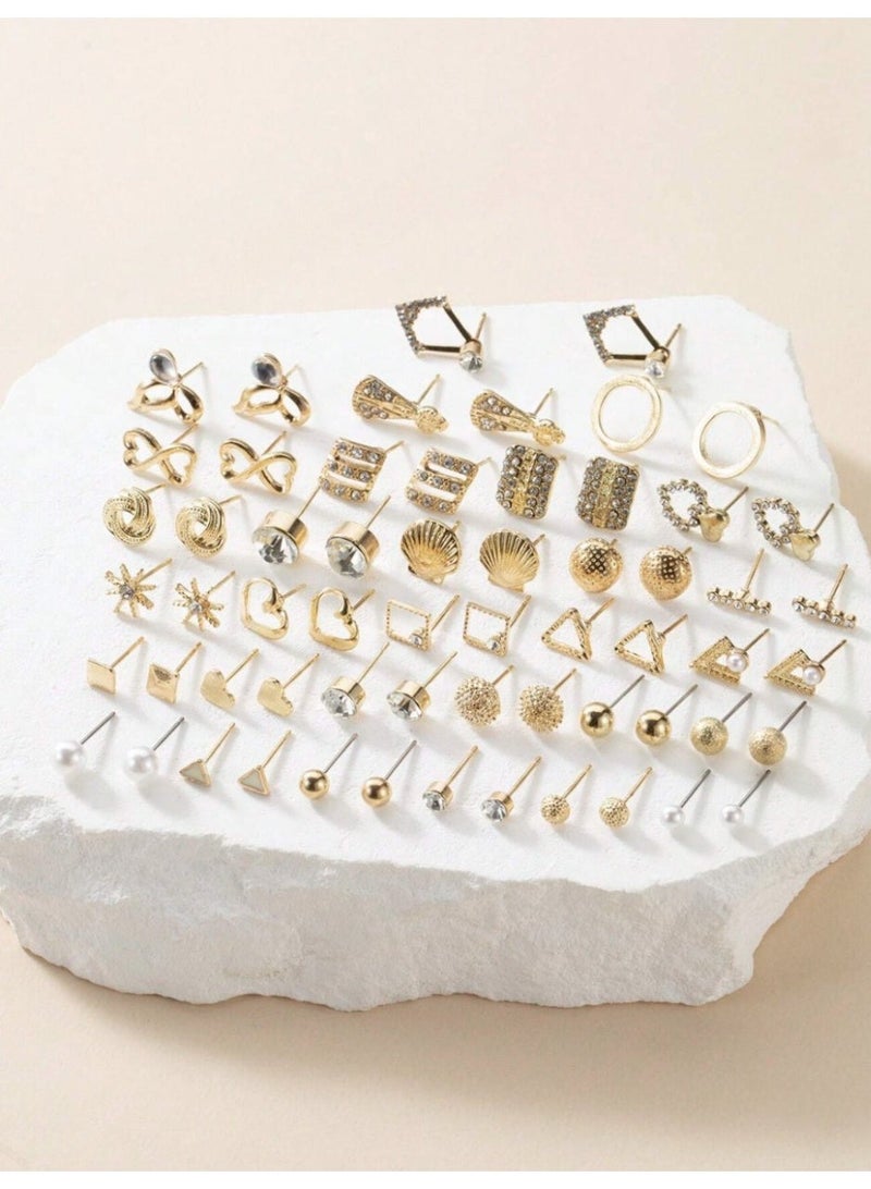 مجموعة أقراط نسائية مكونة من 30 زوج بتصاميم اللؤلؤ والقلب والورقة والكريستال - Image 4