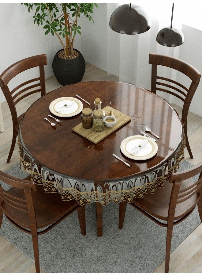 Clasiko 4 Seater Dining Table Cover; 60x60 Inches; Material - PVC; Shape - Round; Pack of 1; Anti Slip; Golden Lace - Image 1