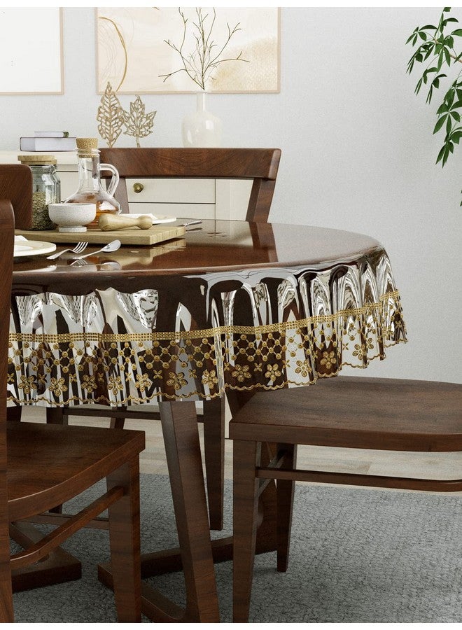 Clasiko 4 Seater Dining Table Cover; 60x60 Inches; Material - PVC; Shape - Round; Pack of 1; Anti Slip; Golden Lace - Image 3