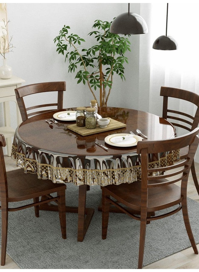 Clasiko 4 Seater Dining Table Cover; 60x60 Inches; Material - PVC; Shape - Round; Pack of 1; Anti Slip; Golden Lace - Image 2