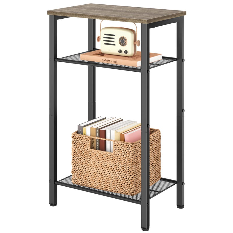 Hoctieon 3 Tier End Table Telephone Table Tall Side Table with Storage Small Nightstand for Small Spaces Metal Frame For Living Room Bedroom Sofa Couch Hall Easy Assembly Greige