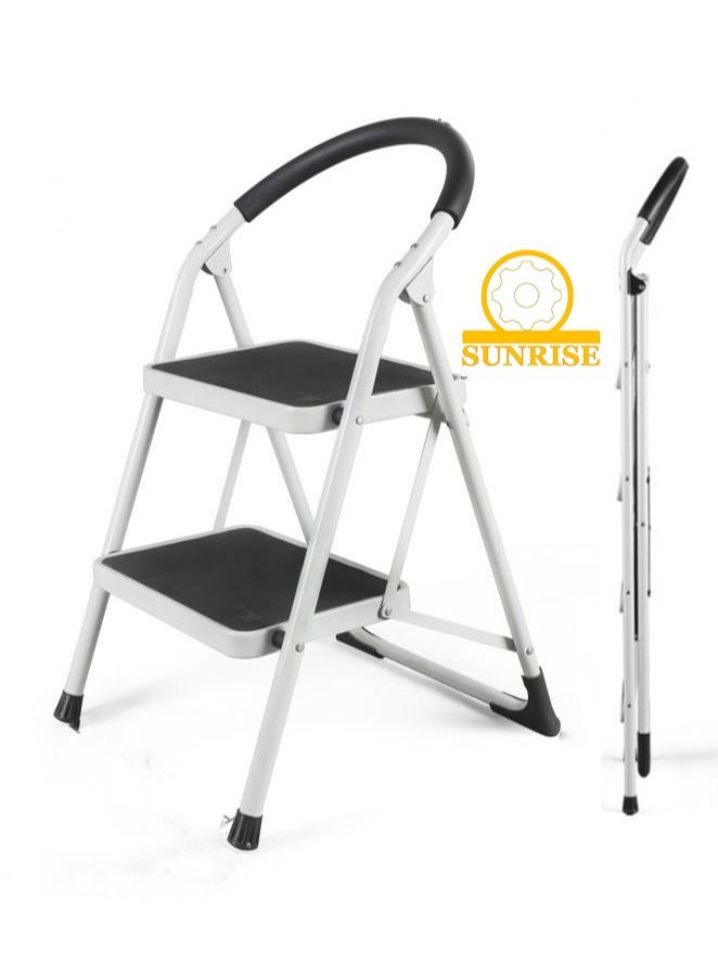 SUNRISE Ladders Step Foldable Ladder Folding 2 Steps Stool with Wide Anti-Slip Pedal Home  Steps Sturdy Steel Ladder Handy Handle Portable Steel Step Stool - Image 1