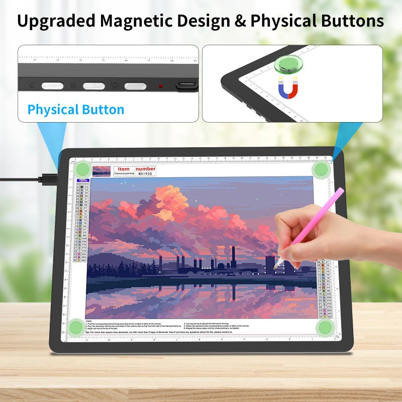 TOHETO A4 Light Board with Bag for Diamond Painting, Super Bright Magnetic Light Pad with Side Buttons, Lightbox for Tracing and Drawing, Corded Light Table for Sketching, Weeding Vinyl (Black) - Image 4