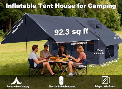 DanCoom Inflatable Tents for Camping with Stove Jack, Electric Pump Blow Up Tent with Large Removable Tarps,Easy Setup Air Tent House, Waterproof Inflatable Hot Tent for Camping - Image 3