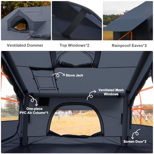 DanCoom Inflatable Tents for Camping with Stove Jack, Electric Pump Blow Up Tent with Large Removable Tarps,Easy Setup Air Tent House, Waterproof Inflatable Hot Tent for Camping - Image 5