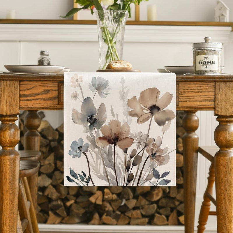 Brown Poppy Floral Leaves Table Runner 13x108 Inch - Image 2