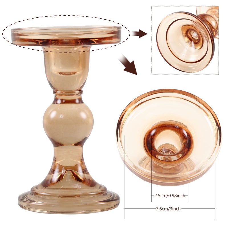 GMWD 3 Pcs Glass Candle Holder Set Clear, Amber Candlesticks Holders Pillar Taper Candles Tealight Stand for Wedding Centerpieces Home Decorations Dining Table - Image 4