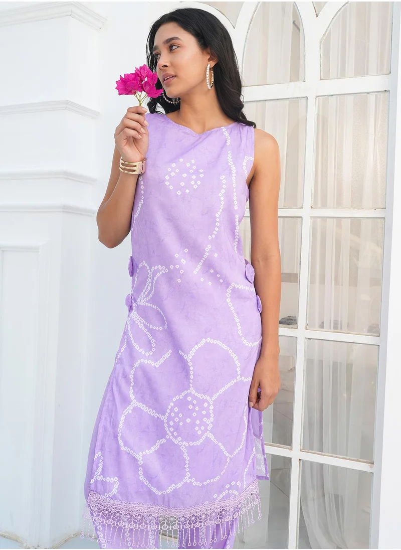 QISSA Women's Lilac Botanical Pavé Kurta Set