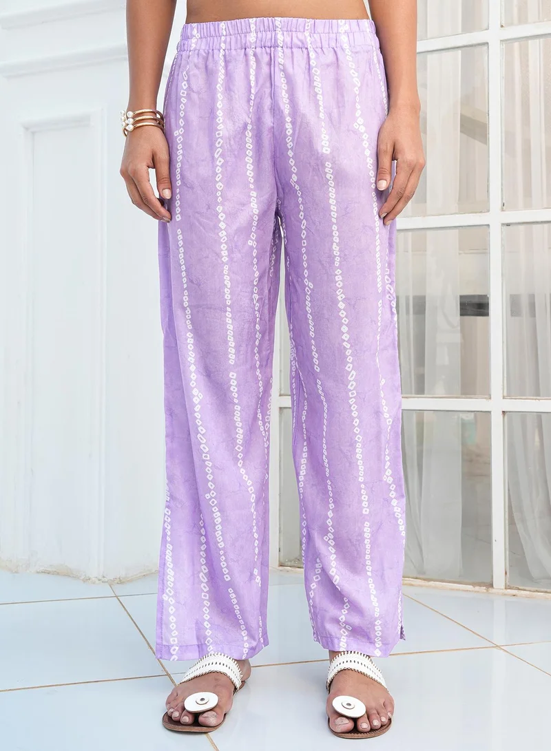 QISSA Women's Lilac Botanical Pavé Kurta Set For Casual Wear | Boat Neck | Sleeveless | 2 Piece Kurta Set Designed With Comfort Fit For Everyday Ethnic Wear
