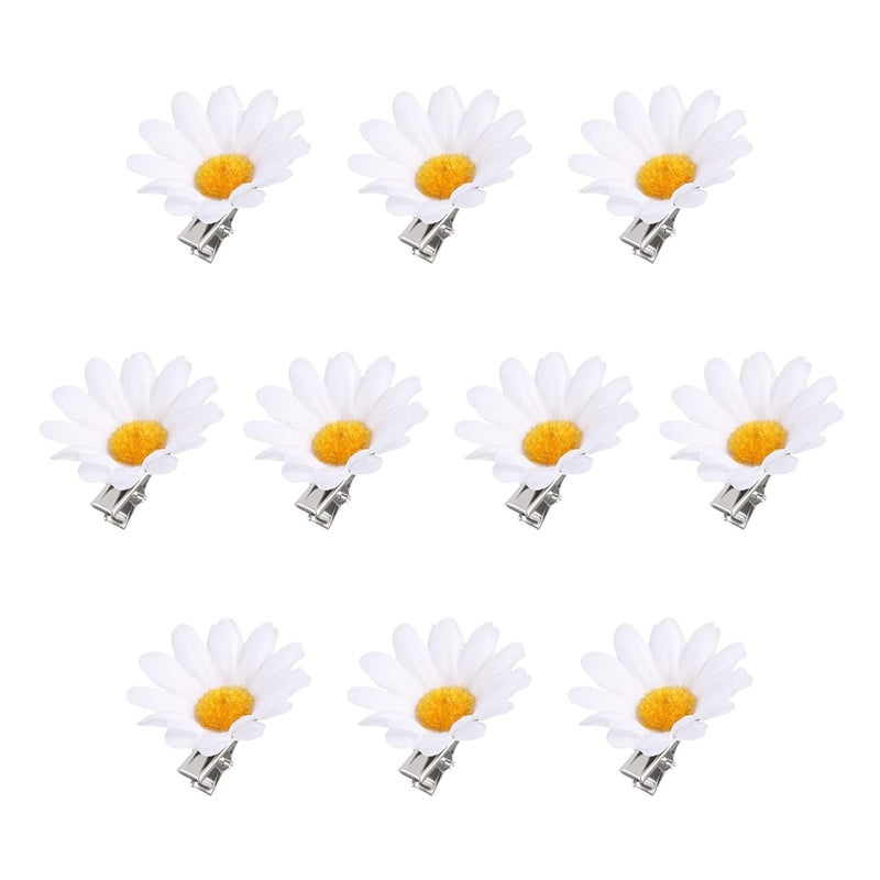Beaupretty 10pcs Little Daisy Barrettes Flower Wedding Hair Pins Bridal SunFlower Alligator Hair Clips for Girls White