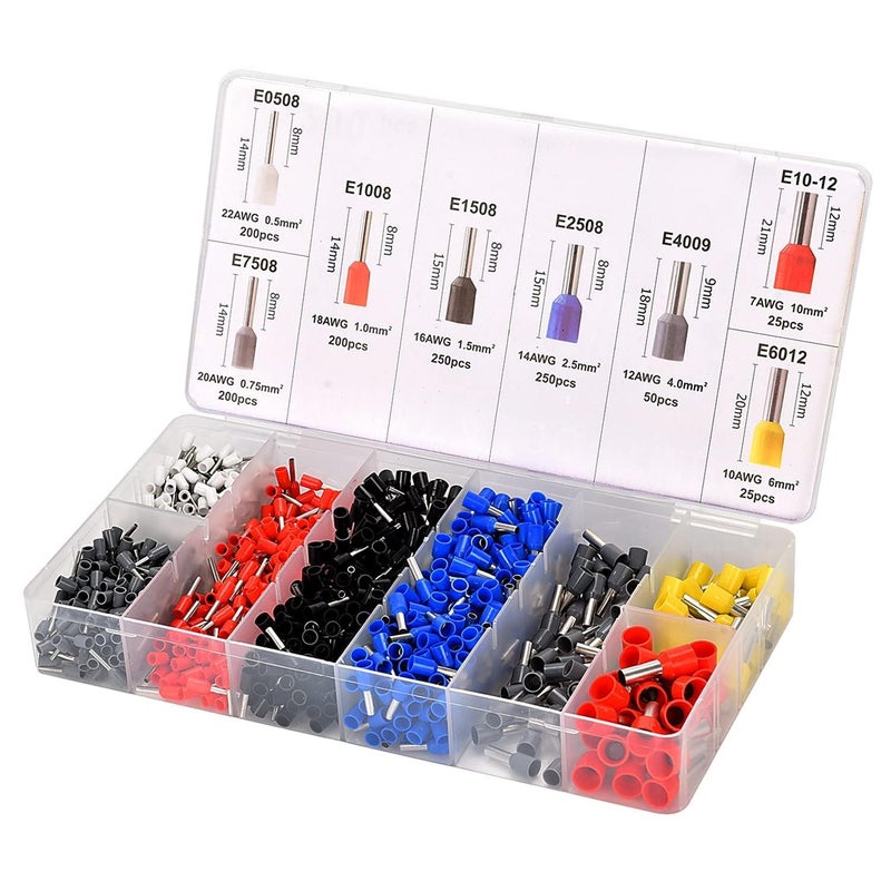LUPINEZ 1200 Pcs Electronic Wire Ferrules Kit 6 Colors 8 Sizes VE Terminal Electrical Connectors Wire Assortment Cord Pin 1200 Terminals 1 - Image 1