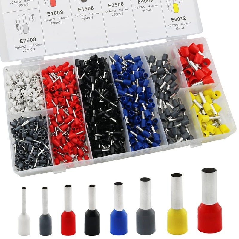LUPINEZ 1200 Pcs Electronic Wire Ferrules Kit 6 Colors 8 Sizes VE Terminal Electrical Connectors Wire Assortment Cord Pin 1200 Terminals 1 - Image 4