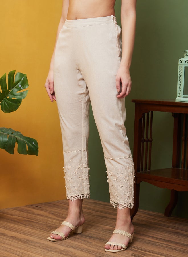 globus Elasticated Waist Floral Applique Lace Hem Trousers - Image 2