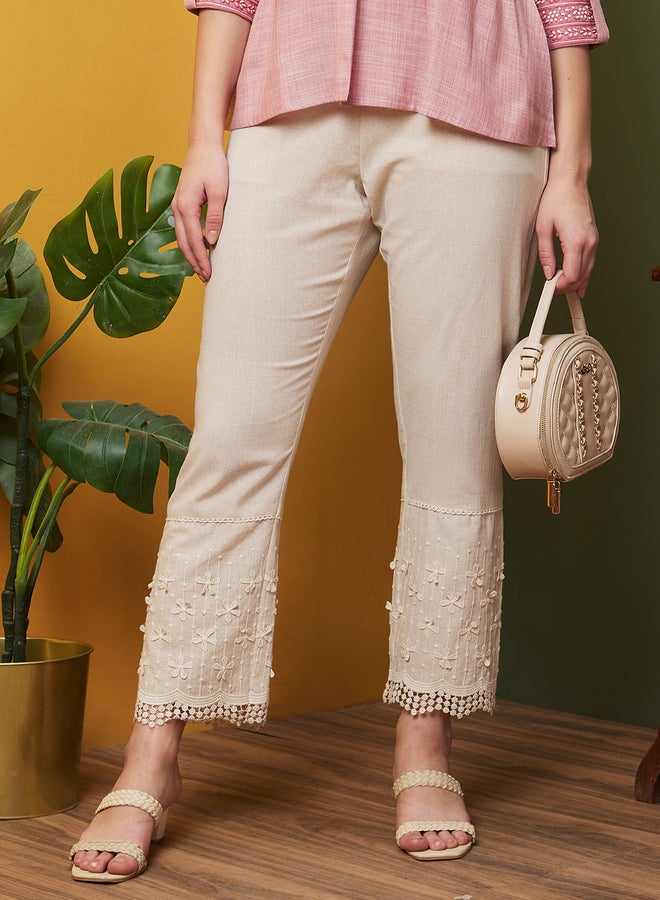 globus Elasticated Waist Floral Applique Lace Hem Trousers - Image 1