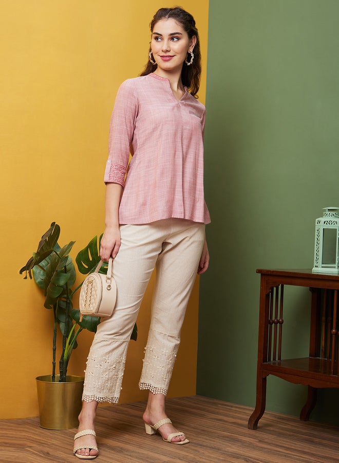 globus Elasticated Waist Floral Applique Lace Hem Trousers - Image 5