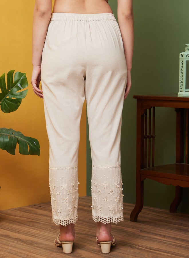 globus Elasticated Waist Floral Applique Lace Hem Trousers - Image 3