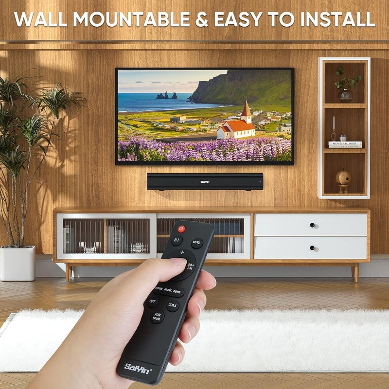 Saiyin Sound Bar,17 inch Sound Bar for Smart TV with Bluetooth 5.3/Optical/AUX Connection, Soundbar for TV/PC/Gaming/Projectors,Wall Mountable & Ultra Compact Design - Image 2