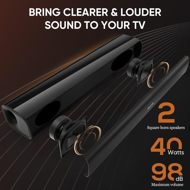 Saiyin Sound Bar,17 inch Sound Bar for Smart TV with Bluetooth 5.3/Optical/AUX Connection, Soundbar for TV/PC/Gaming/Projectors,Wall Mountable & Ultra Compact Design - Image 3