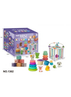 Export Baby Play Soft Glue Stacked Le Sessele Digital Animal Building Blocks Finger Doll Toy-Color:62 Five-in-one Bathroom Water Stacking Building Block Set