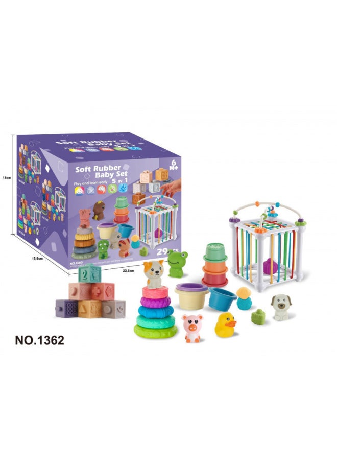 Generic - Export Baby Play Soft Glue Stacked Le Sessele Digital Animal Building Blocks Finger Doll Toy-Color:62 Five-in-one Bathroom Water Stacking Building Block Set - Image 1