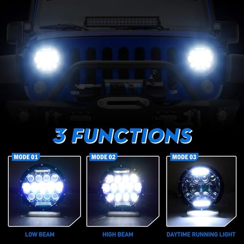 Aaiwa LED Headlight for Wrangler, 7" Round LED Headlights 105W Headlight with Daytime Running Light High/Low Beam compatible with Wrangler 1997-2017 JK TJ LJ Motorcycle 2PCS - Image 2