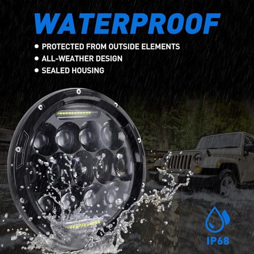 Aaiwa LED Headlight for Wrangler, 7" Round LED Headlights 105W Headlight with Daytime Running Light High/Low Beam compatible with Wrangler 1997-2017 JK TJ LJ Motorcycle 2PCS - Image 4
