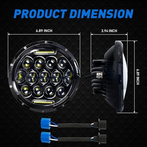 Aaiwa LED Headlight for Wrangler, 7" Round LED Headlights 105W Headlight with Daytime Running Light High/Low Beam compatible with Wrangler 1997-2017 JK TJ LJ Motorcycle 2PCS - Image 3