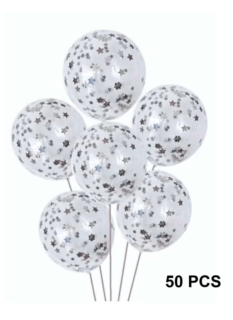 Boxwoods 50 PCS Silver Color Star Shape Confetti Balloons For Birthday Anniversary And New Year Party Decoration - Image 1