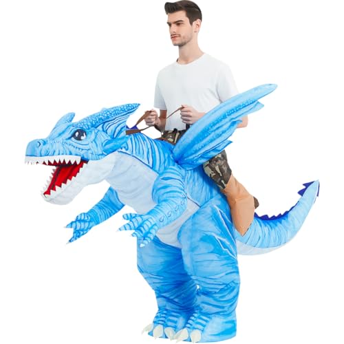 GOOSH Inflatable Dinosaur Costume Adults Halloween Blow up Costumes for Man Women 72IN Funny Riding Ice Dragon Air Costume for Party Cosplay - Image 1