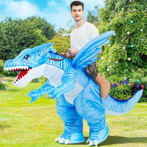 GOOSH Inflatable Dinosaur Costume Adults Halloween Blow up Costumes for Man Women 72IN Funny Riding Ice Dragon Air Costume for Party Cosplay - Image 3