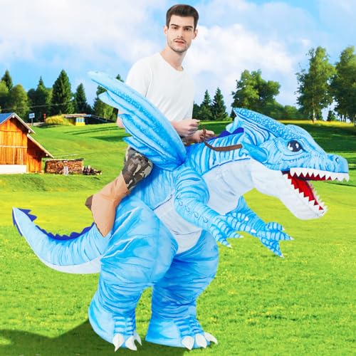 GOOSH Inflatable Dinosaur Costume Adults Halloween Blow up Costumes for Man Women 72IN Funny Riding Ice Dragon Air Costume for Party Cosplay - Image 2