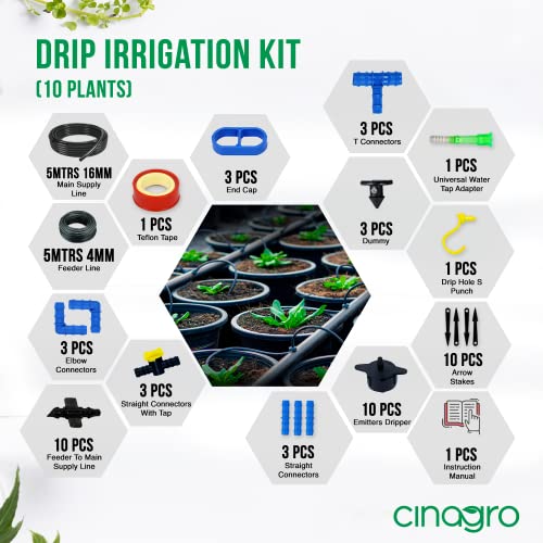 Cinagro Plants Drip Irrigation Kit | Watering Kit for Home Garden, Farming & Agriculture Purposes (10 Plants Kit) - Image 2