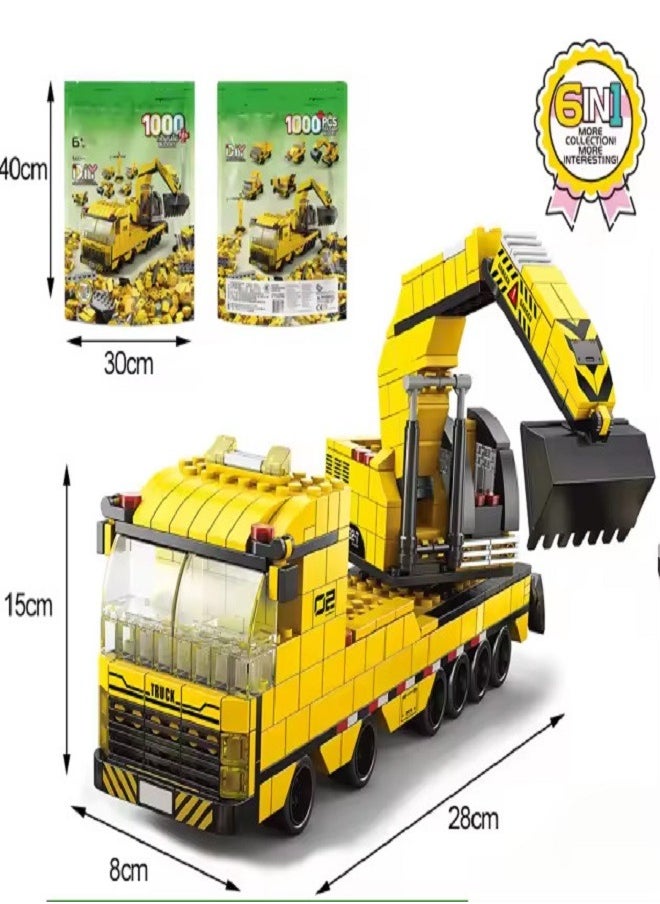 ماركة غير محددة - 6 in 1, Building Blocks Set and Gift Handle Toy, Car Engineer Truck, Trolley Holder 1000pcs - Image 1